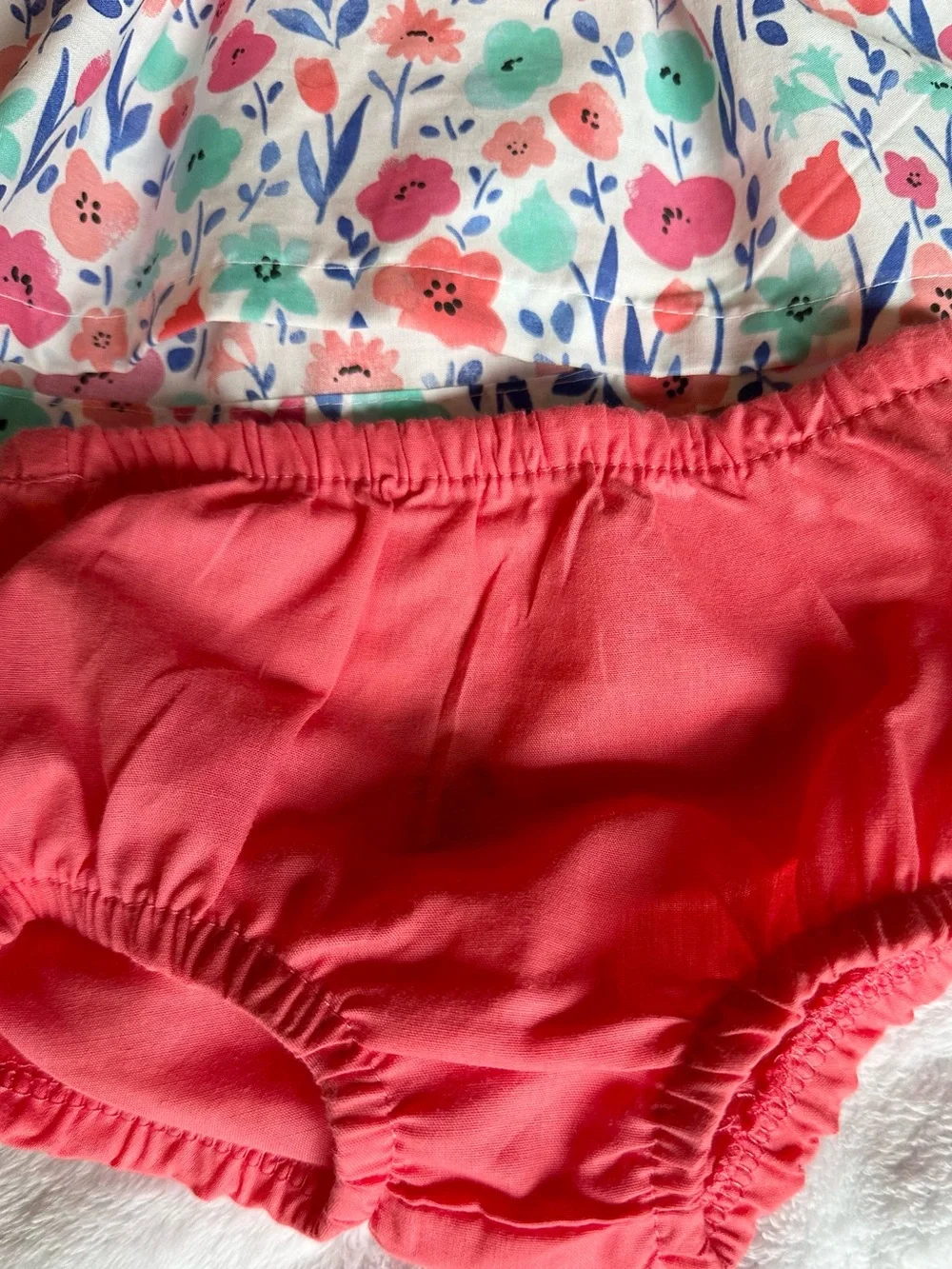 Girls White Floral Tank & Coral Shorts Matching Set